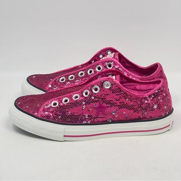 Converse One Star Shoes Womens 6.5 Pink Sequins Low Top Slip On Sneakers Wedding - Picture 2 of 13